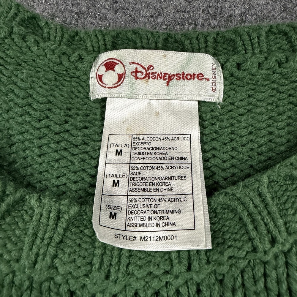 Vintage Disney Mickey Sweater Medium Green Knit 90s Christmas Santa Hat - Picture 4 of 7